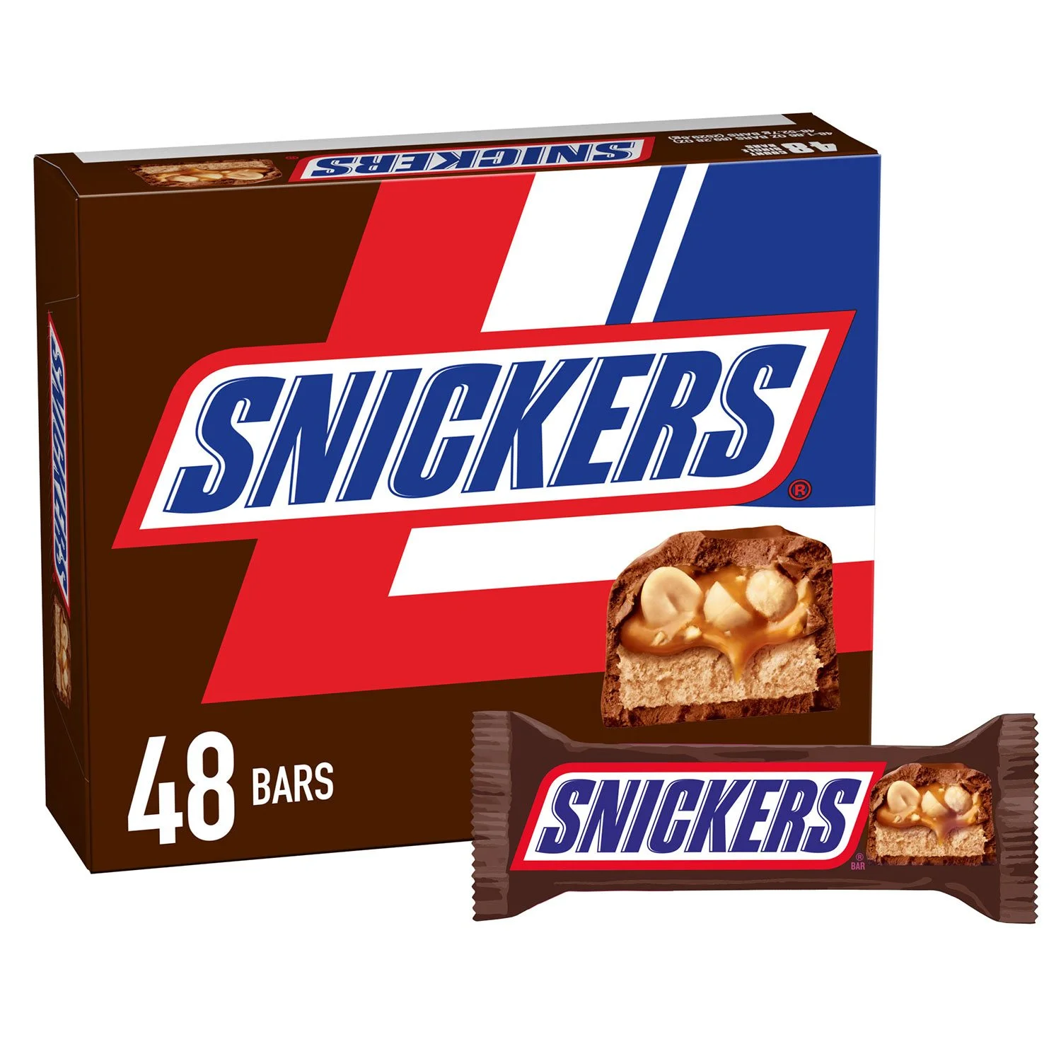 Snickers Barras de Chocolate con Leche, Tamaño Regular, 1.86 oz, Paquete de 48